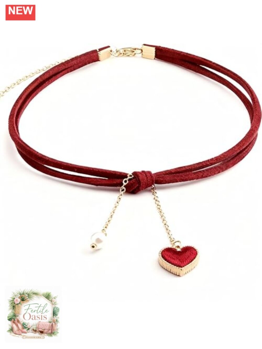 Women's Velvet Choker Necklace with Heart and Pearl Pendant Gothic Punk Jewelry